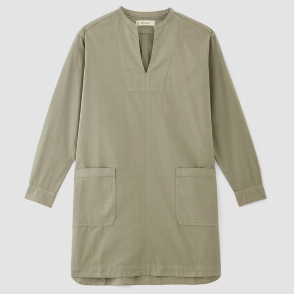 EVERLANE Long-Sleeve Utility Mini Dress Sage Green M Organic Cotton Minimalist - Picture 16 of 16